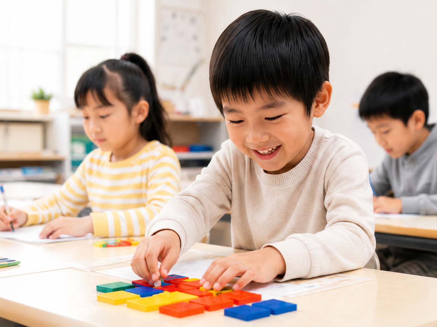 算数パズルに取り組む子どもたち