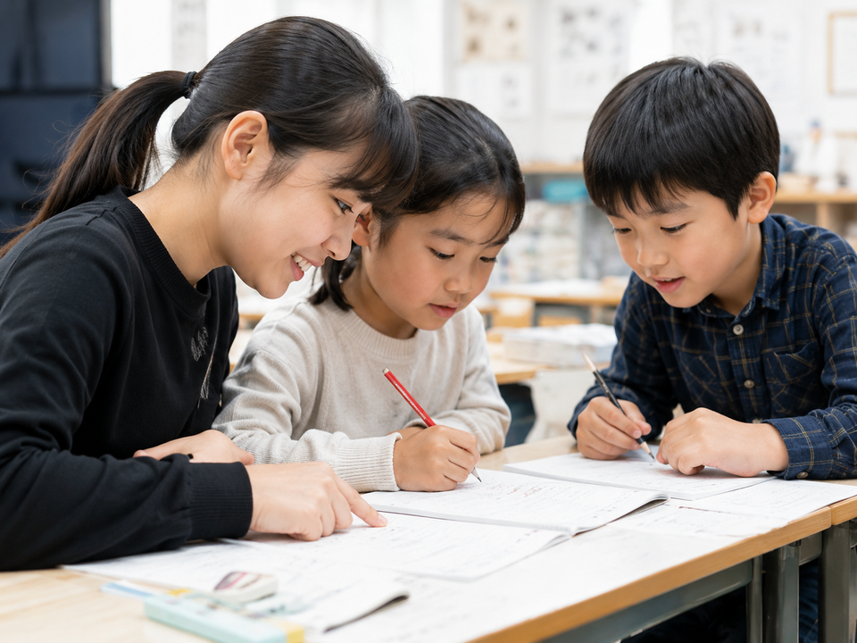 先生と子どもたちが一緒に問題を考える様子